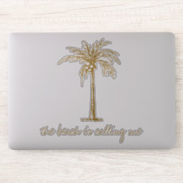 Het strand roept me Gouden Kokospalm Boom Sticker