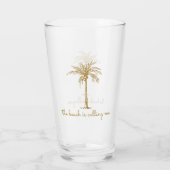 Het strand roept me Gouden Kokospalmboom Glas (Achterkant)
