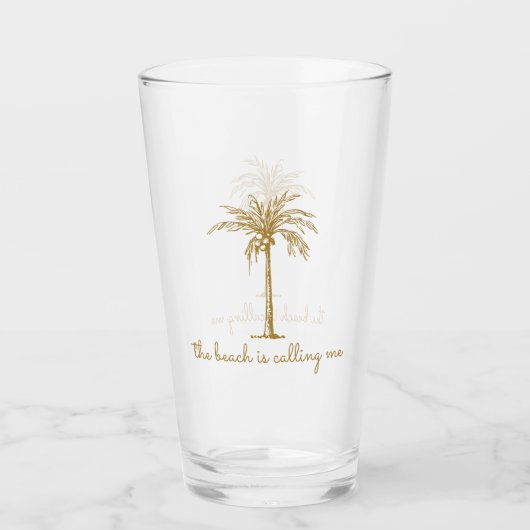 Het strand roept me Gouden Kokospalmboom Glas (Voorkant)