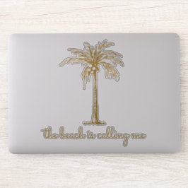 Het strand roept me Gouden Kokospalmboom Sticker