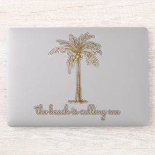 Het strand roept me Gouden Kokospalmboom Sticker