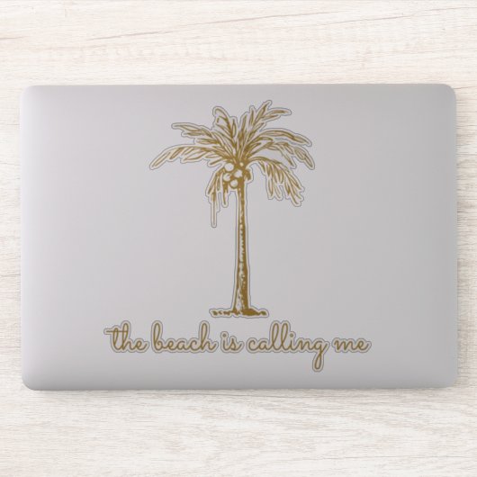 Het strand roept me Gouden Kokospalmboom Sticker (Computer)