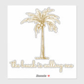 Het strand roept me Gouden Kokospalmboom Sticker (Vel)