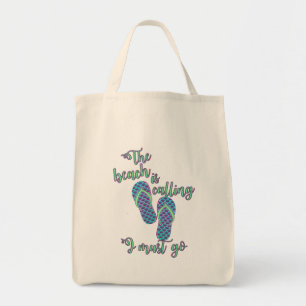 Het strand roept met zeemeerminnen Teenslippers Tote Bag