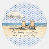 Het strand roept ronde sticker (Voorkant)