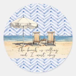 Het strand roept ronde sticker