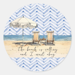 Het strand roept ronde sticker