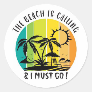 Het strand roept ronde sticker