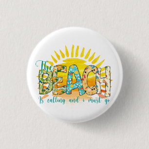 Het strand roept Sunset Ronde Button 3,2 Cm