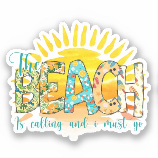 Het strand roept | Sunset Sticker (Voorkant)