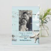 het strand van blue seashell 50th bruiloft kaart (Staand voorkant)