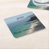 het strand van blue sky sandy en het zee kartonnen onderzetters (Schuin)