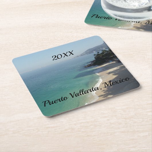 het strand van blue sky sandy en het zee kartonnen onderzetters (Schuin)