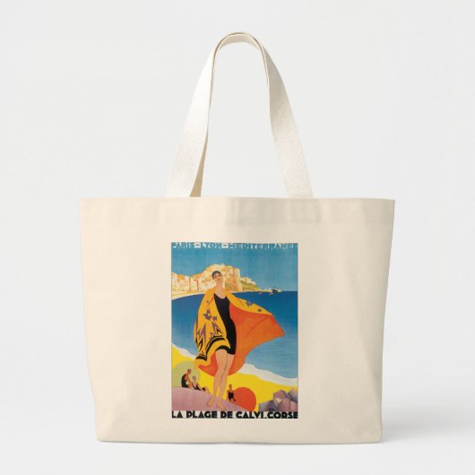 Het strand van Calvi Corsica Grote Tote Bag (Voorkant)