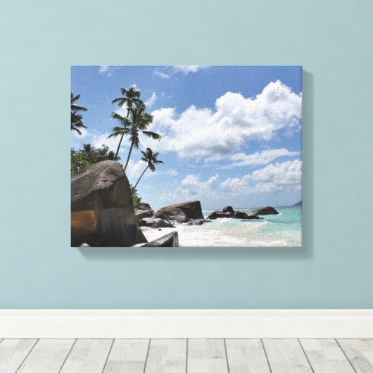 Het strand van de Seychellen Canvas Afdruk (Insitu (Houten vloer))