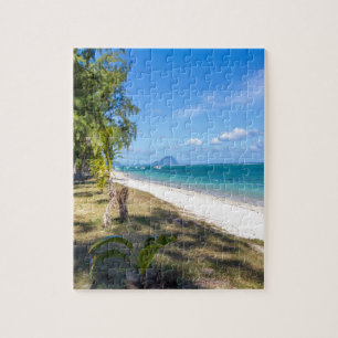 het strand van Flic en Flac Mauritius dat over het Legpuzzel