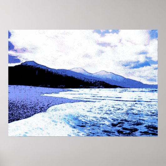 Het strand van Twilight in schaduwen van blauw Poster (Voorkant)