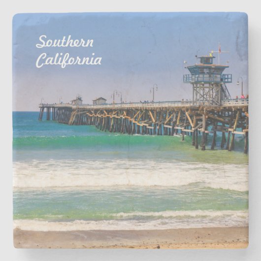 Het strand van Zuid-Californië en pier in San Clem Stenen Onderzetter (Voorkant)