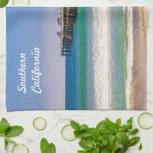 Het strand van Zuid-Californië en pier in San Clem Theedoek (Gevouwen)