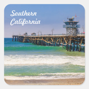 Het strand van Zuid-Californië en pier in San Clem Vierkante Sticker