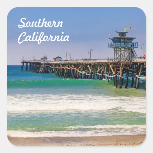 Het strand van Zuid-Californië en pier in San Clem Vierkante Sticker (Voorkant)