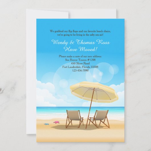 Het strand wacht op Mededeling van verhuizing Aankondiging (Voorkant)