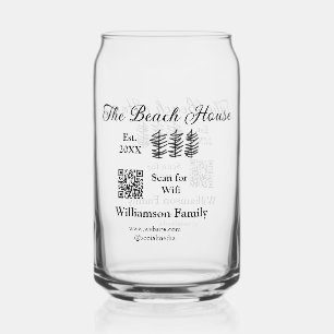 Het strandhuis voeg familienaam toe Q R scan wifi Blikvorm Glas