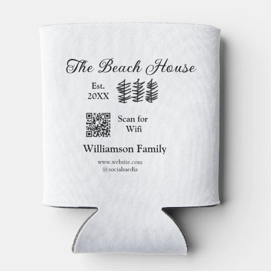 Het strandhuis voegt familienaam Q R scan wifi web Blikjeskoeler (Achterkant)