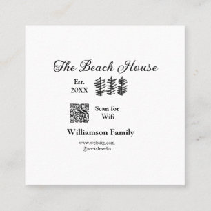 Het strandhuis voegt familienaam Q R scan wifi web Vierkante Visitekaartje