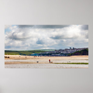 Het strandlandschap van de Daymer-baai in Cornwall Poster