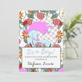 Het stromende Unicorn Roze is een jongen! (bloemen Kaart (Staand voorkant)