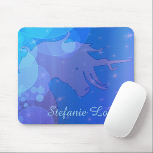 Het stromende Unicorn Silhouette (blauwe sterren) Muismat