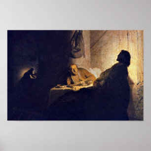 Het Super bij Emmaus. Door Rembrandt Van Rijn Poster