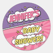 Het superheld-Baby shower van een meisjesstripboek Ronde Sticker (Voorkant)