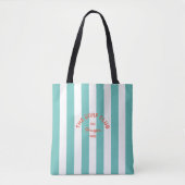 Het Surf Club Crest Turquoise Cabana Stripe Tote Bag (Voorkant)