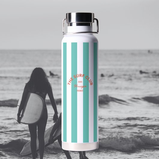 Het Surf Club Crest Turquoise Cabana Stripe Waterfles