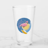 Het surfen Flamingo Grafische Illustratie Glas (Voorkant)