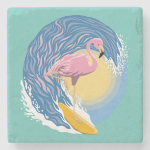 Het surfen Flamingo Grafische Illustratie Stenen Onderzetter