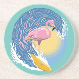Het surfen Flamingo Grafische Illustratie Zandsteen Onderzetter