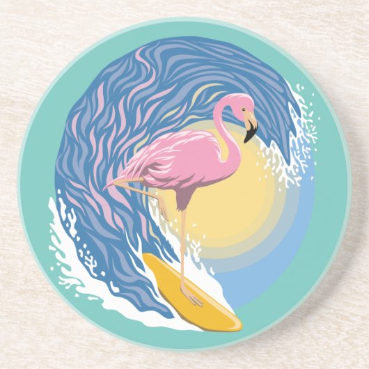 Het surfen Flamingo Grafische Illustratie Zandsteen Onderzetter (Voorkant)