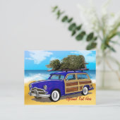 Het surfen Woodie met Kerstboom Feestdagenkaart (Staand voorkant)