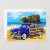 Het surfen Woodie met Kerstboom Feestdagenkaart (Voorkant / Achterkant)