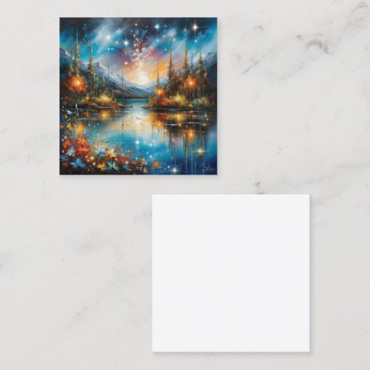 Het surrealistische, gespiegelde meer dat een ster vierkante visitekaartje (Voorkant / Achterkant)