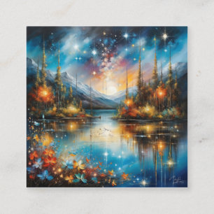 Het surrealistische, gespiegelde meer dat een ster vierkante visitekaartje