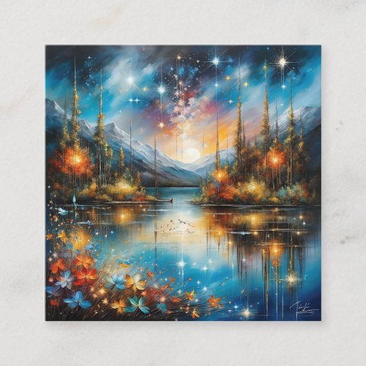 Het surrealistische, gespiegelde meer dat een ster vierkante visitekaartje (Voorkant)