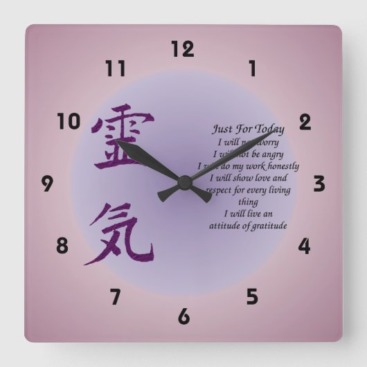 Het symbool van Reiki enkel voor vandaag Inspirere Vierkante Klok (Voorkant)