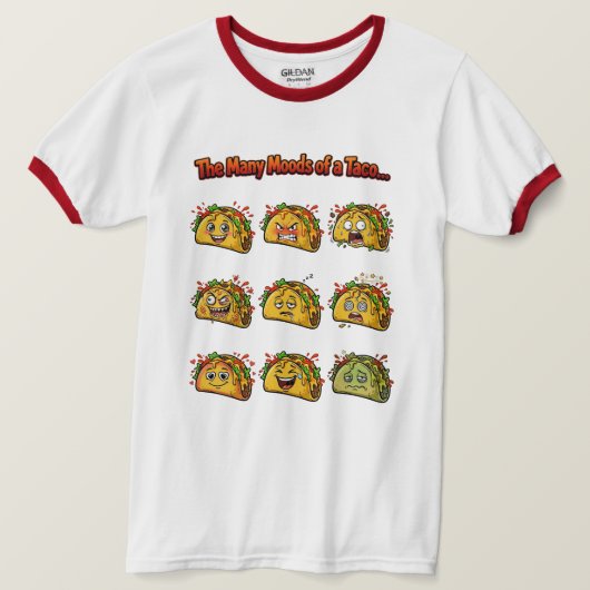 Het T-Shirt 'De vele stemmingen van een Taco Ringe (Design voorkant)
