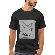 Het T-shirt toont ons logo duif en schriftuur.