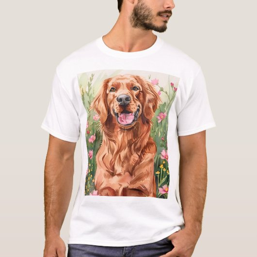 Het T-shirt van Irish Setter Mannen – Waterverf Re (Voorkant)