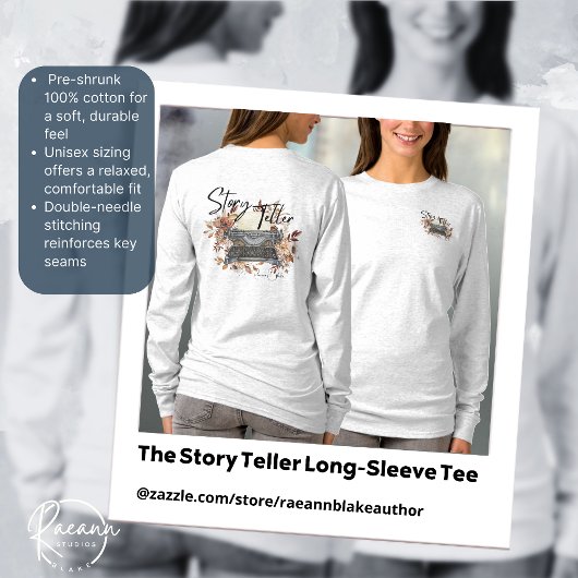 Het T-shirt voor- en achterzijde van de Story Tell